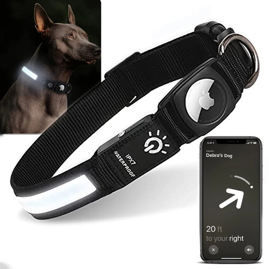 Collar para perro Apple Airtag con localizador GPS, luz LED impermeable
